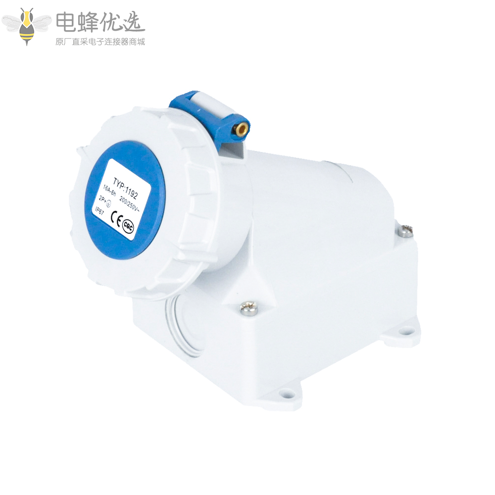 TYP1192藍色IP67防水工業連接器3芯歐標16A230V明裝插座2P+E